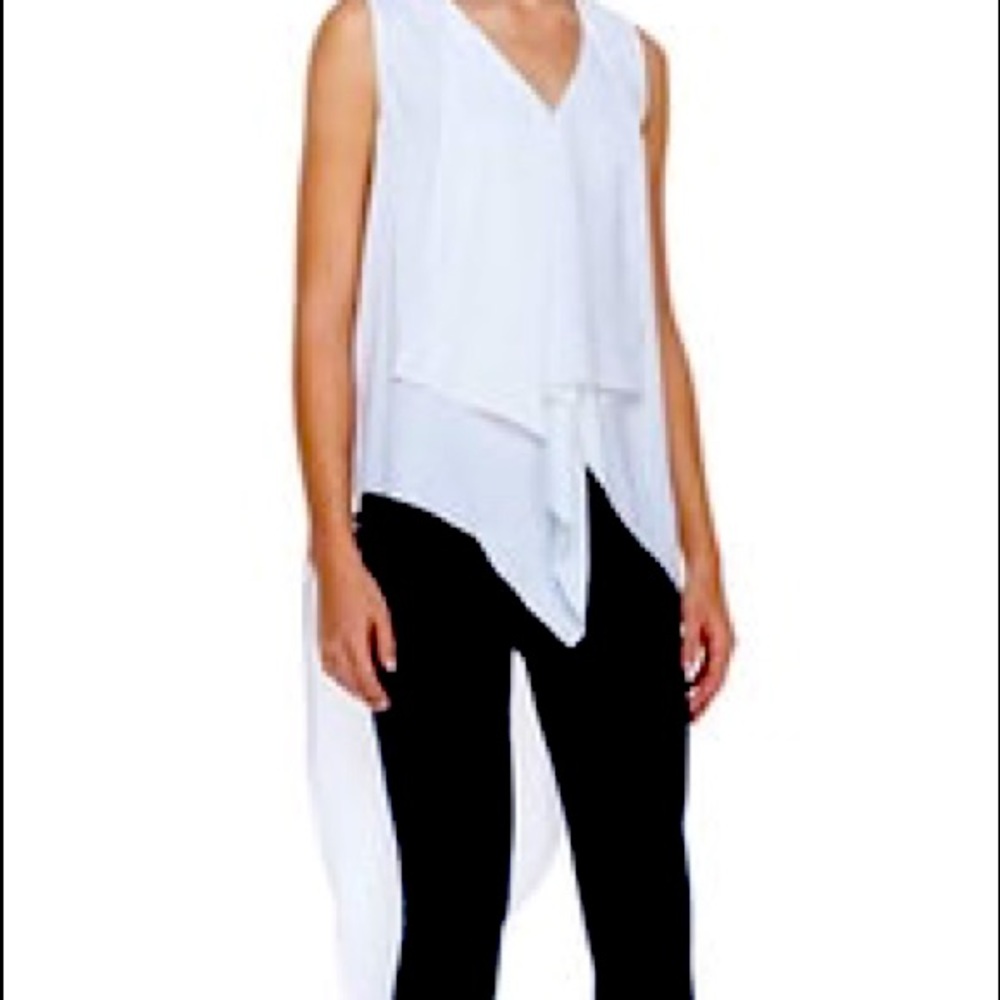 White BCBG Max Azria Top Cyprien Asymmetric Drape